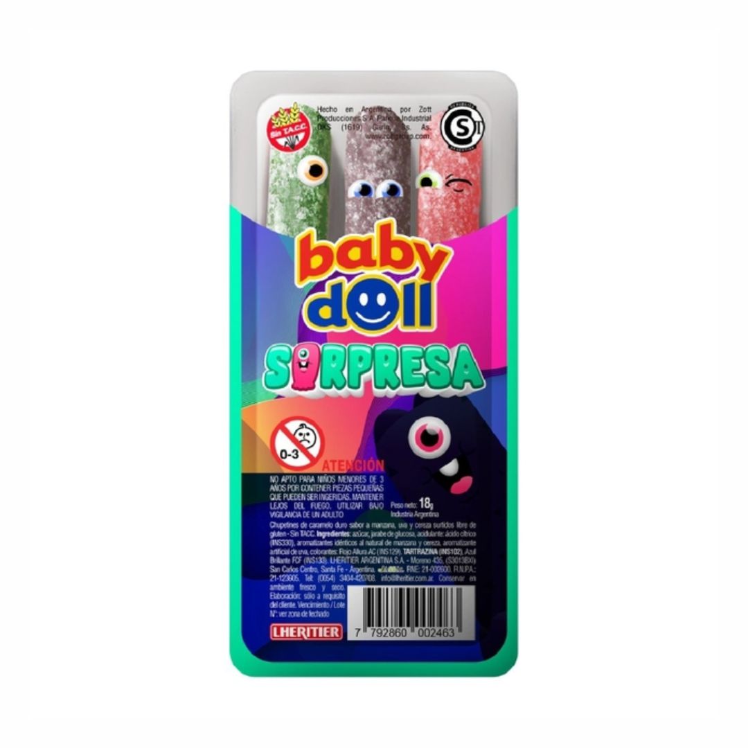 Chupetin baby doll con sorpresa x 12 u